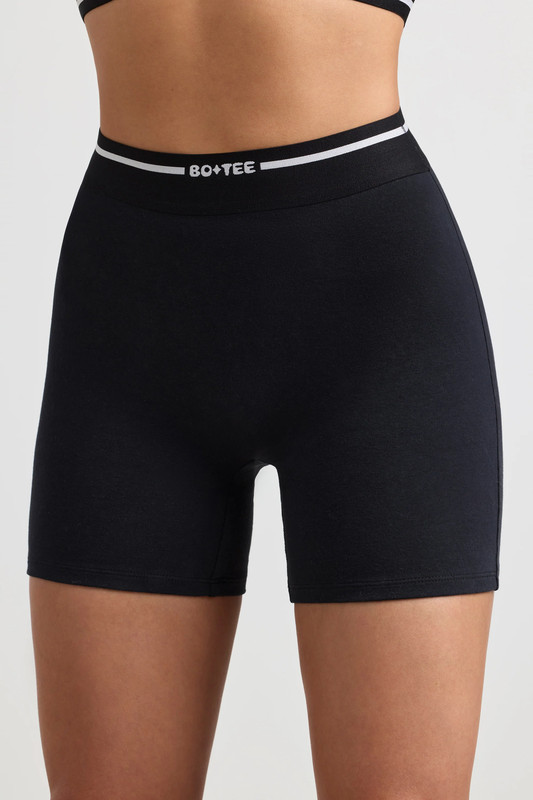 High-Waist Mini Shorts in Black - UK Size:L